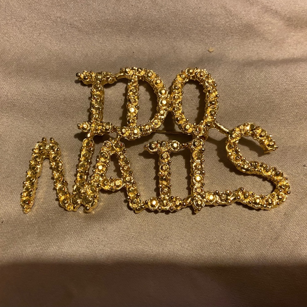 Vintage Rhinestone I Do Nails' Brooch